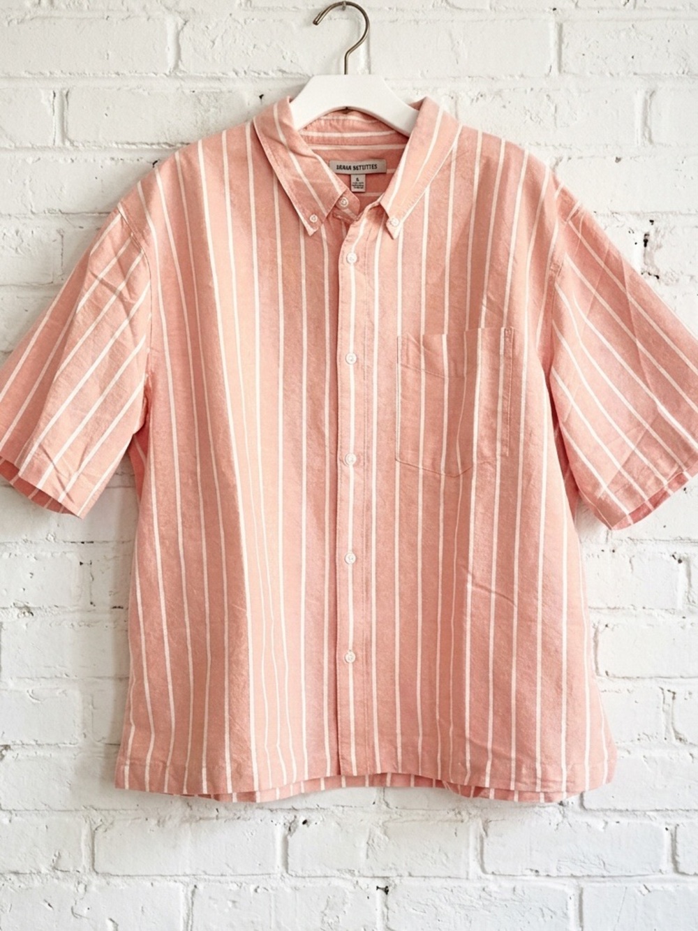 Men’s URBAN OUTFITTERS Peach & White Vertical Stripe Short-Sleeve Button-U